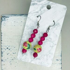 4007u. Handmade Floral Beaded Drop Earrings
